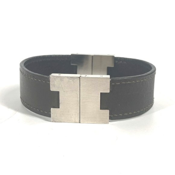HERMES Hermes Lurie H Bracelet Leather Women's Black - Picture 1 of 10